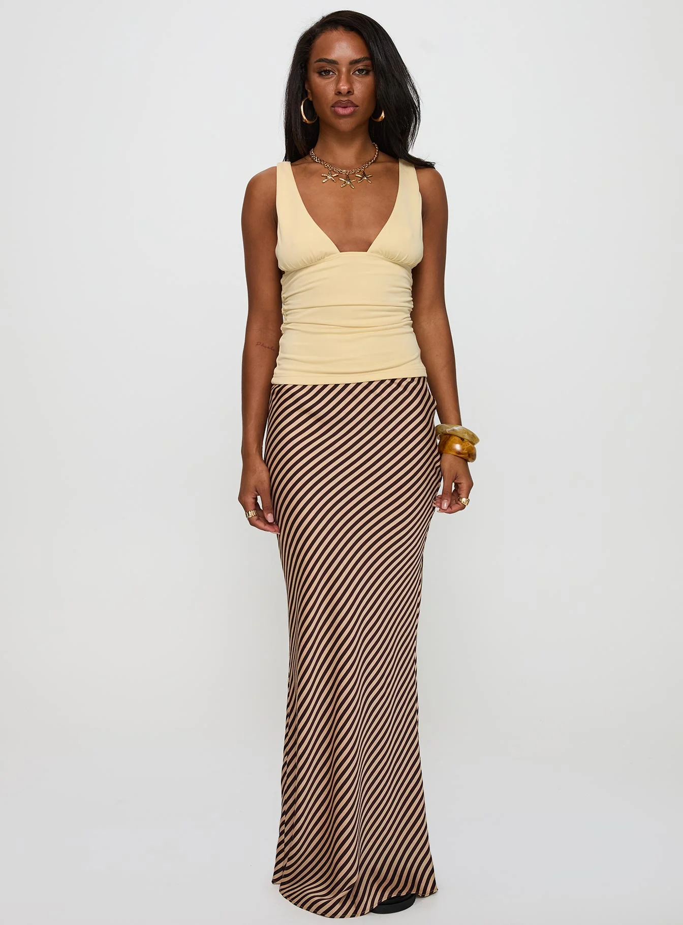 Mocha Drift Satin Maxi Skirt