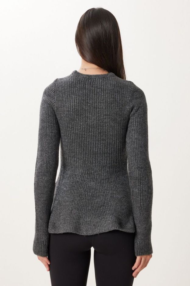 Charcoal Ruffle-Hem Knit Top