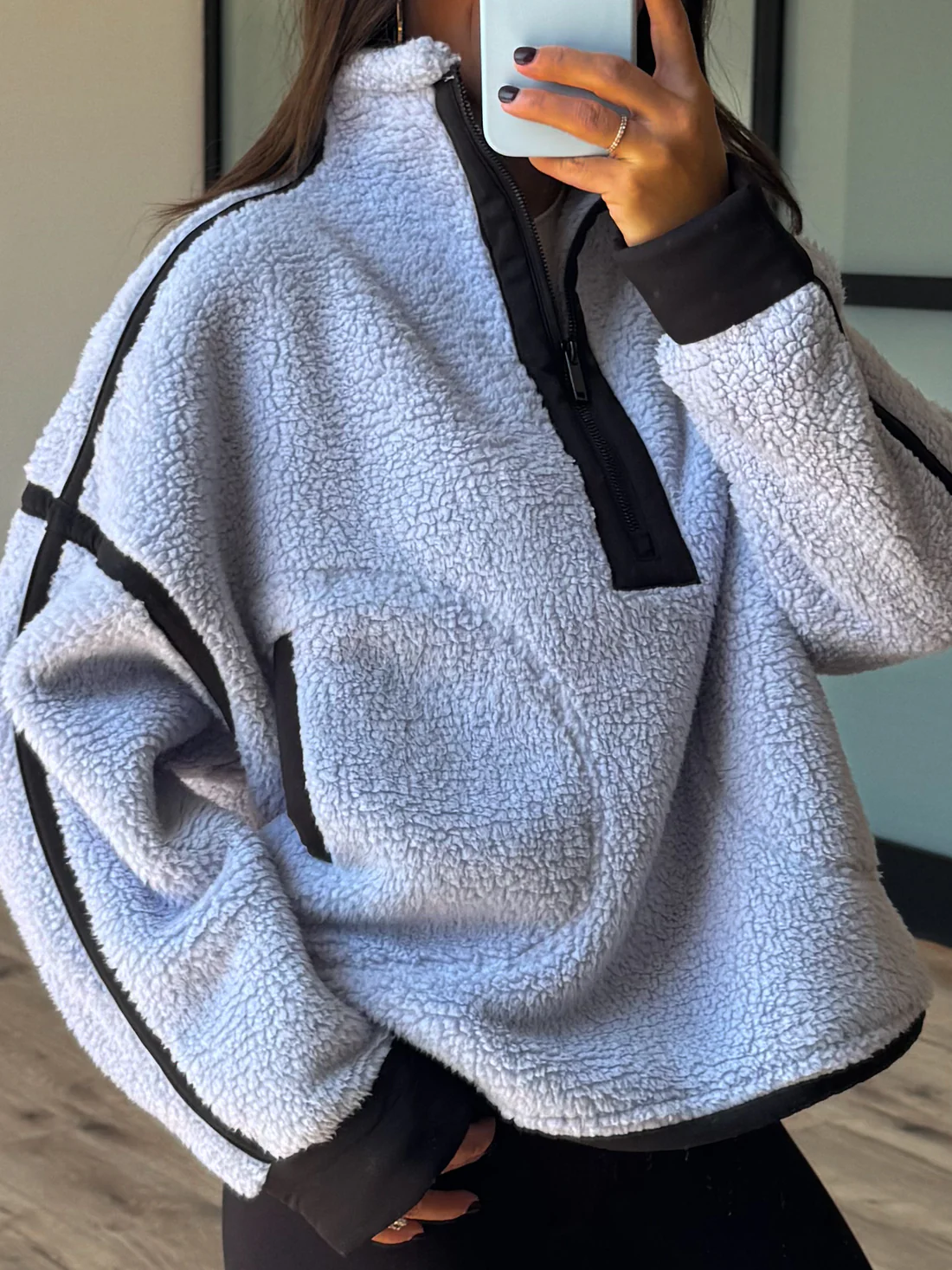 Boho Breeze Sherpa Bomber – Periwinkle Mist