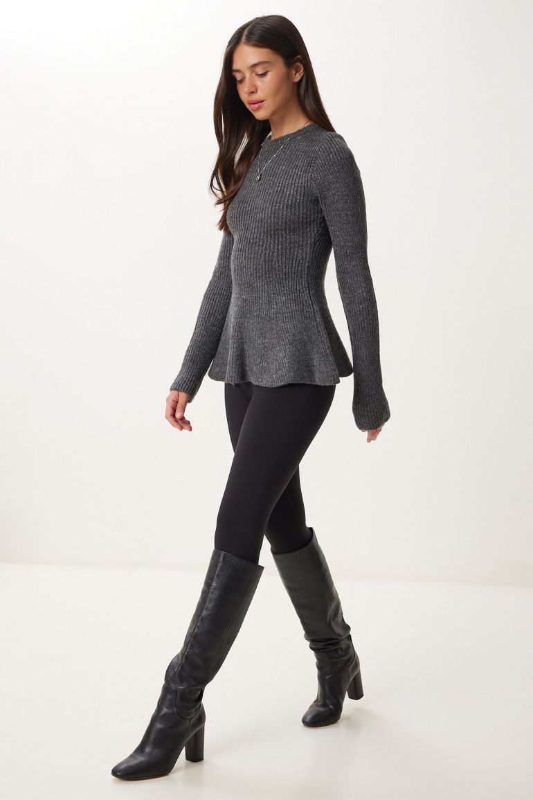 Charcoal Ruffle-Hem Knit Top