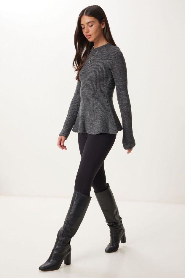 Charcoal Ruffle-Hem Knit Top