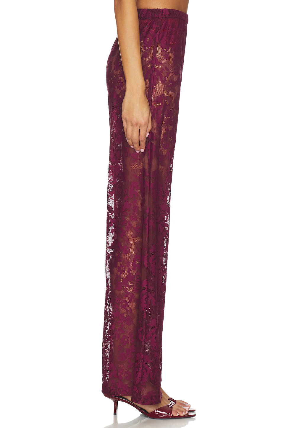 Crimson Elegance Lace Wide-Leg Pants