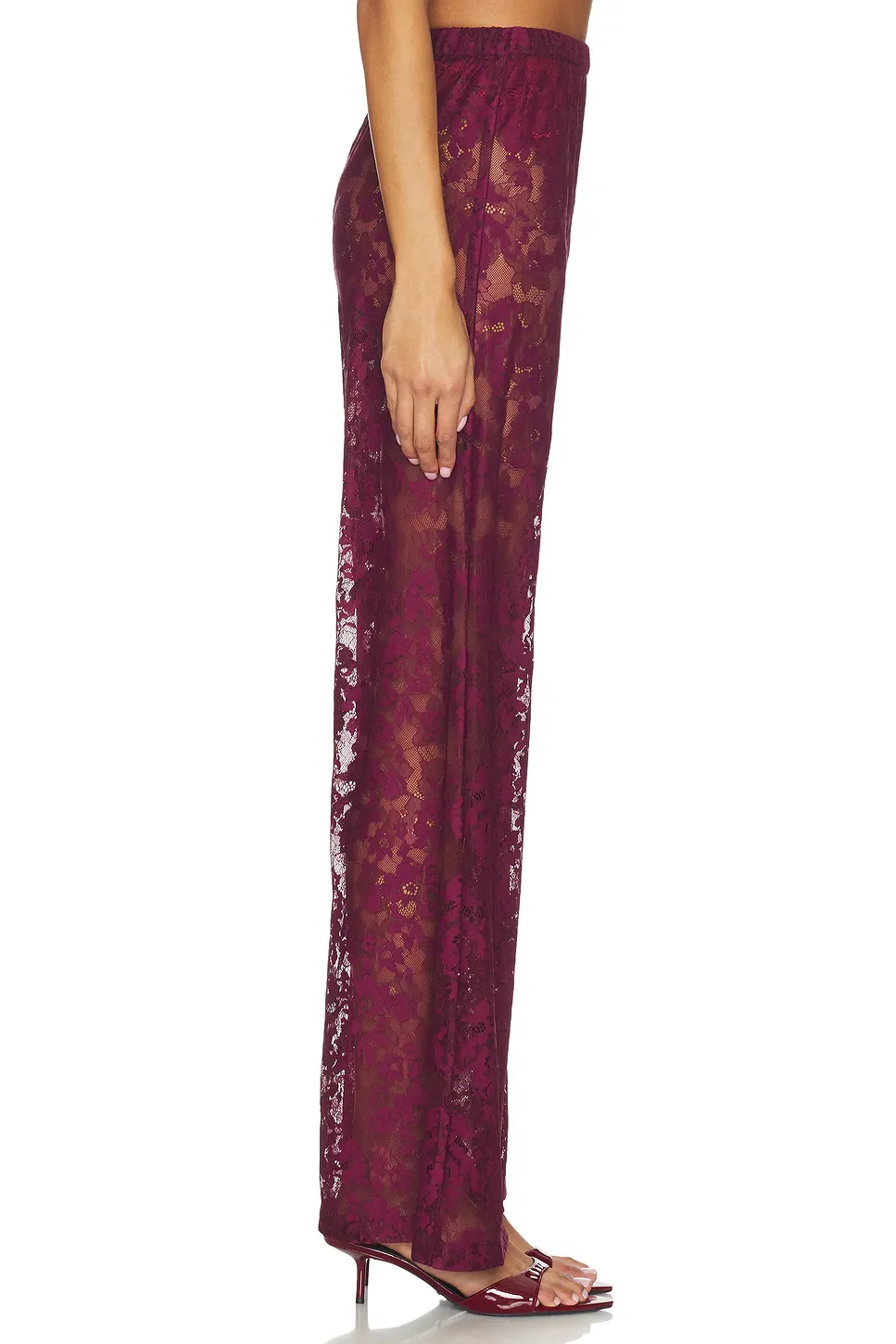 Crimson Elegance Lace Wide-Leg Pants