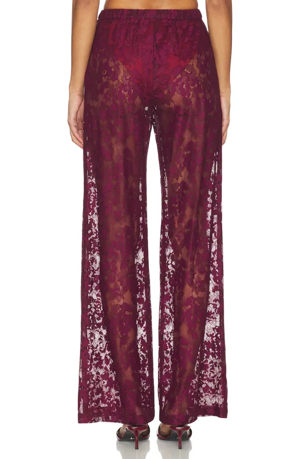 Crimson Elegance Lace Wide-Leg Pants