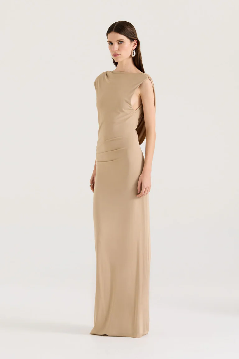 Soft Dune Backless Gown