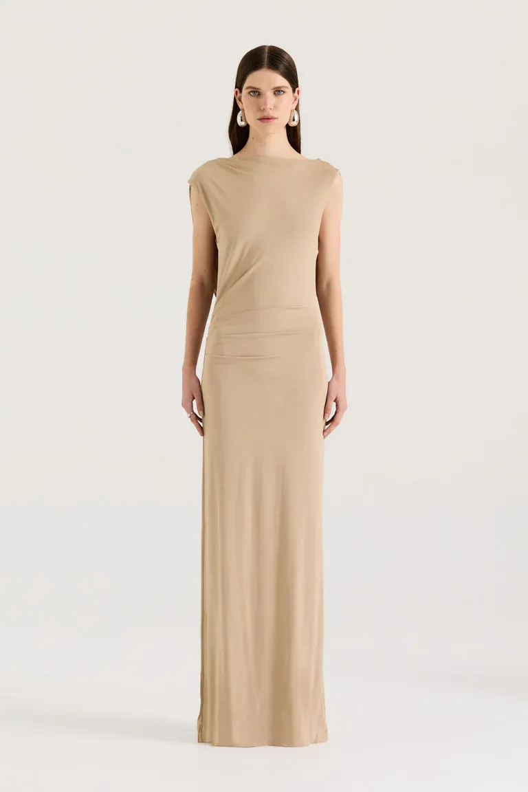 Soft Dune Backless Gown