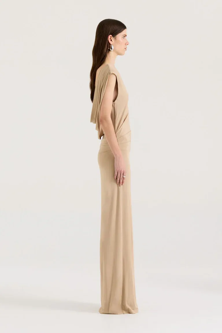 Soft Dune Backless Gown