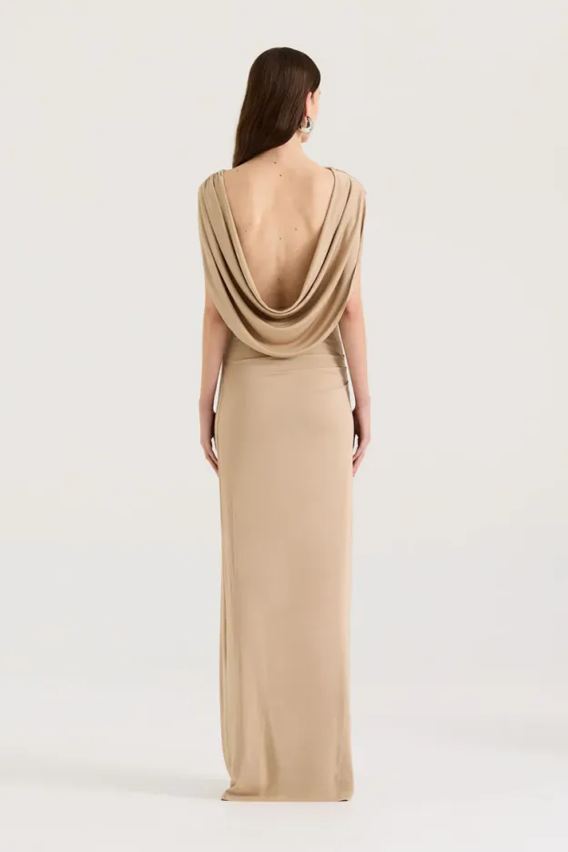 Soft Dune Backless Gown