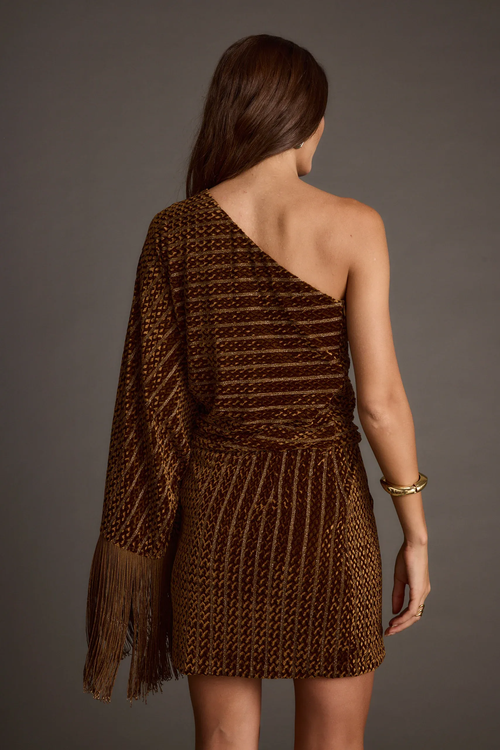 Amber One-Shoulder Velvet Tassel Mini Dress