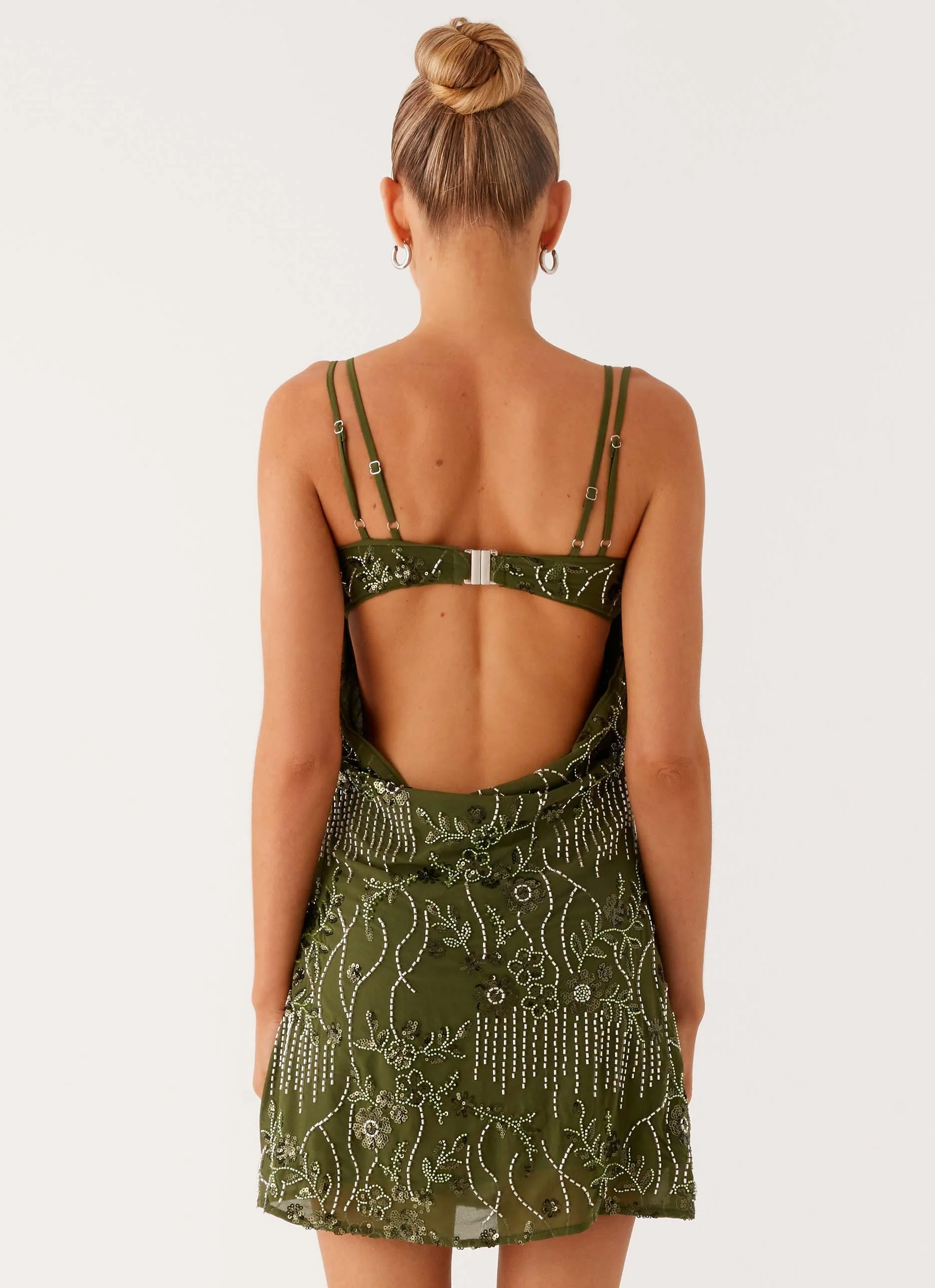 Olive Stardust Backless Mini Dress