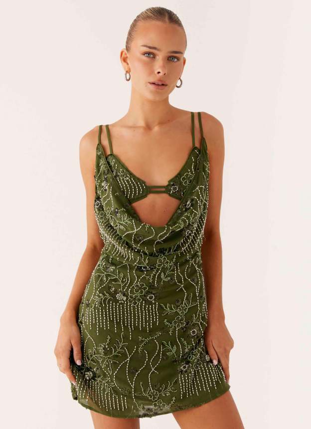 Olive Stardust Backless Mini Dress