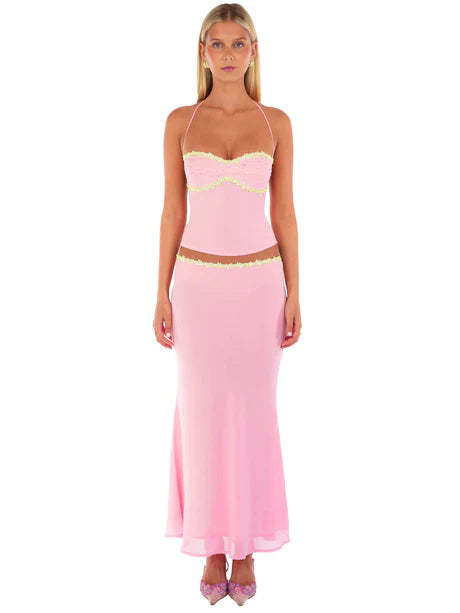 Pink Bloom Halter Sequin Top