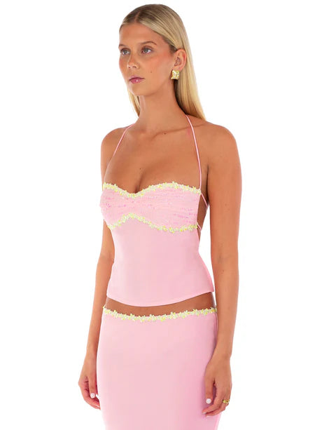 Pink Bloom Halter Sequin Top