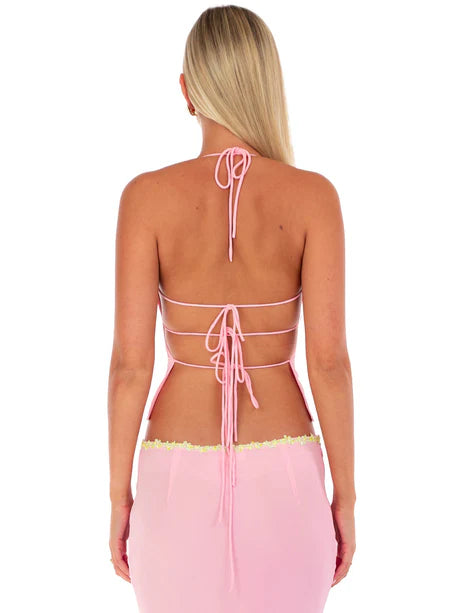 Pink Bloom Halter Sequin Top