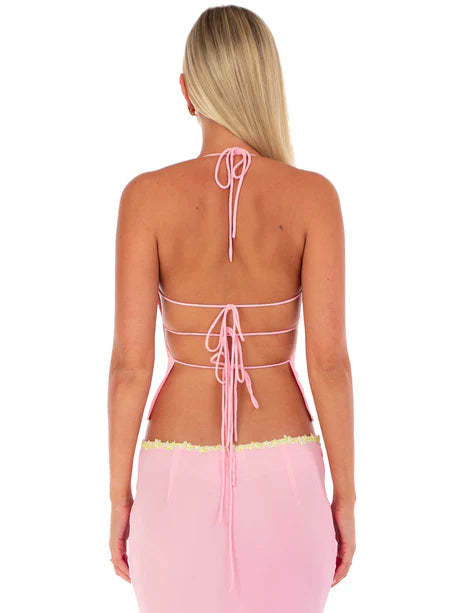 Pink Bloom Halter Sequin Top