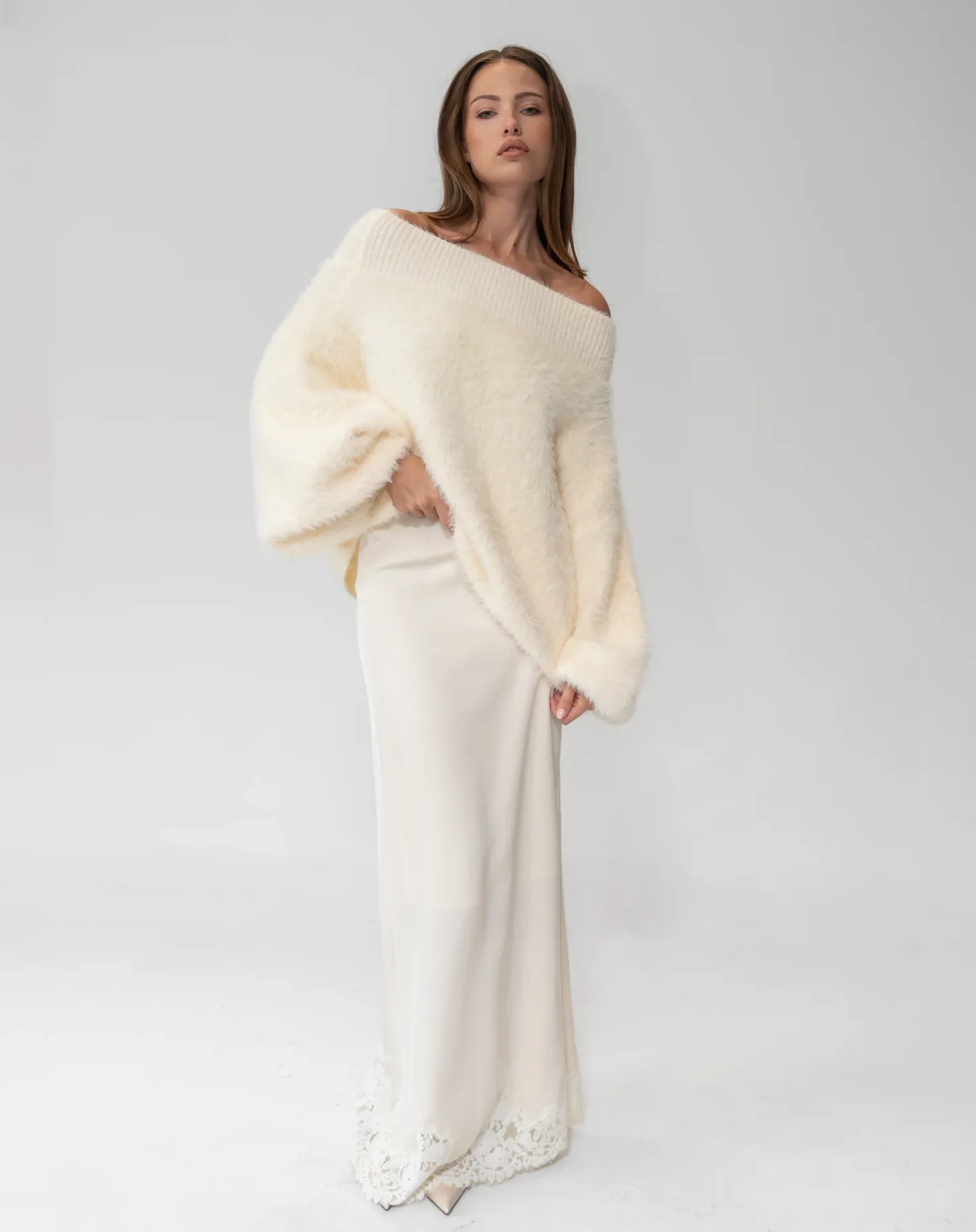 Almond Drift Satin Maxi Skirt