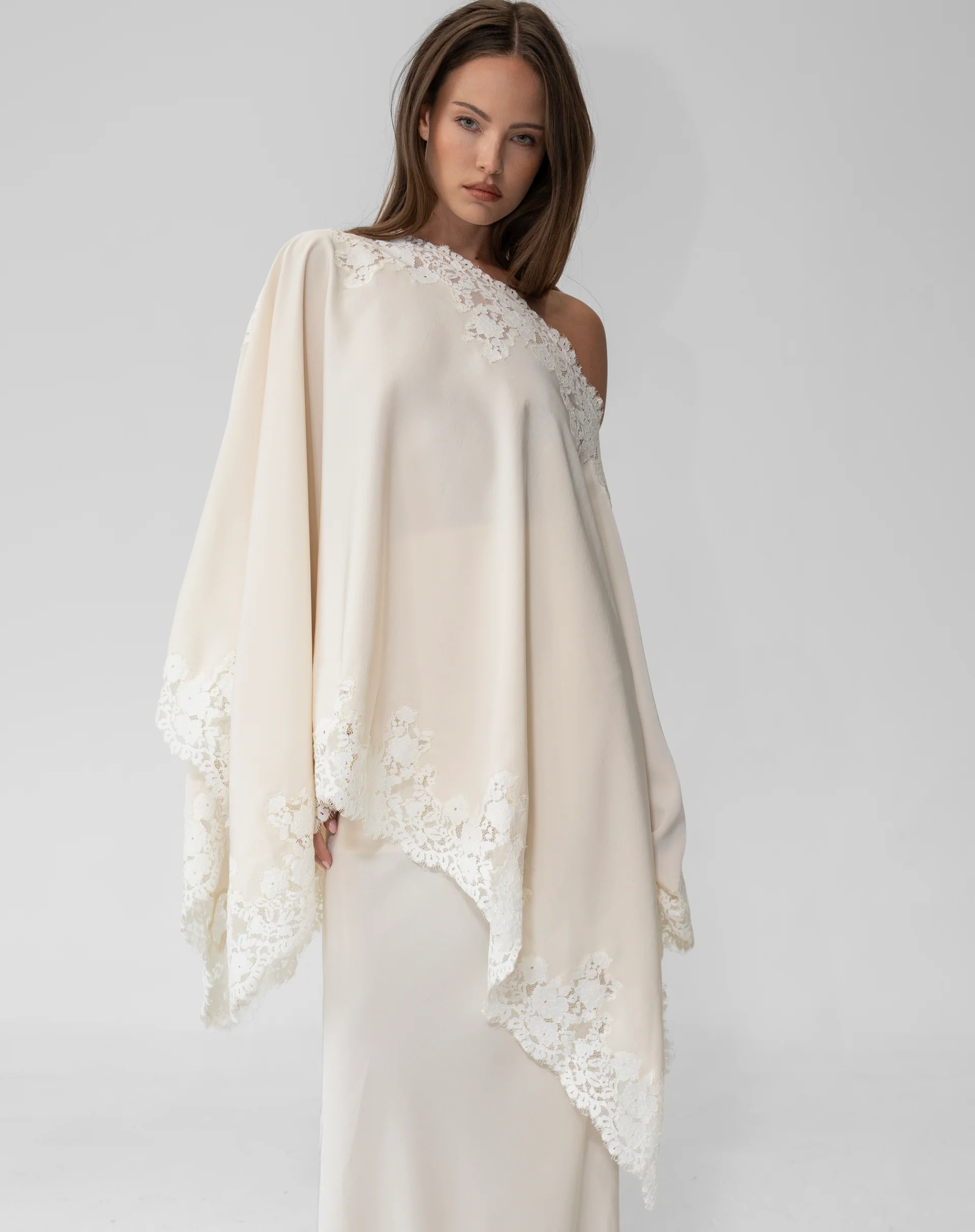 Almond Drift Lace Satin Top
