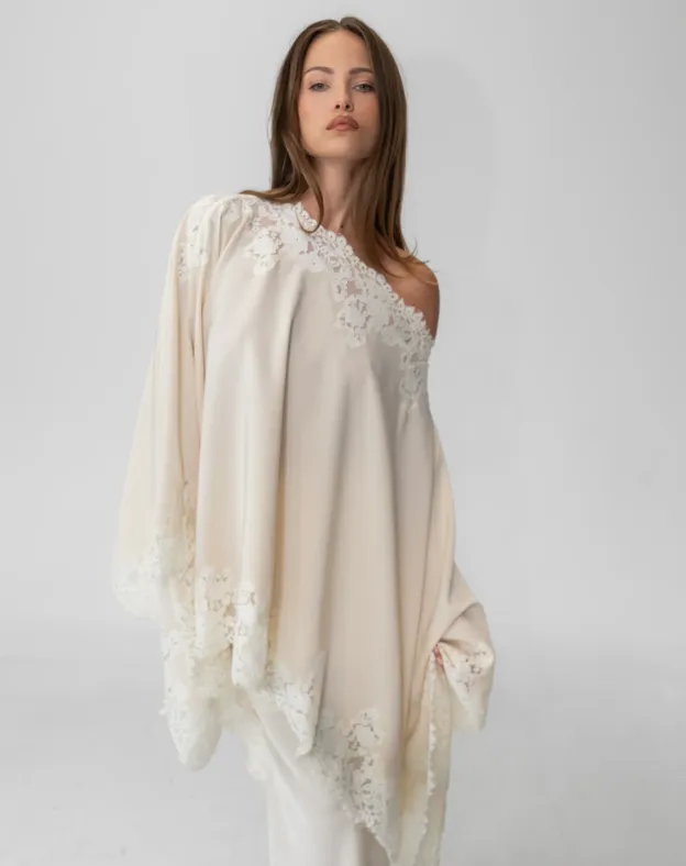 Almond Drift Lace Satin Top