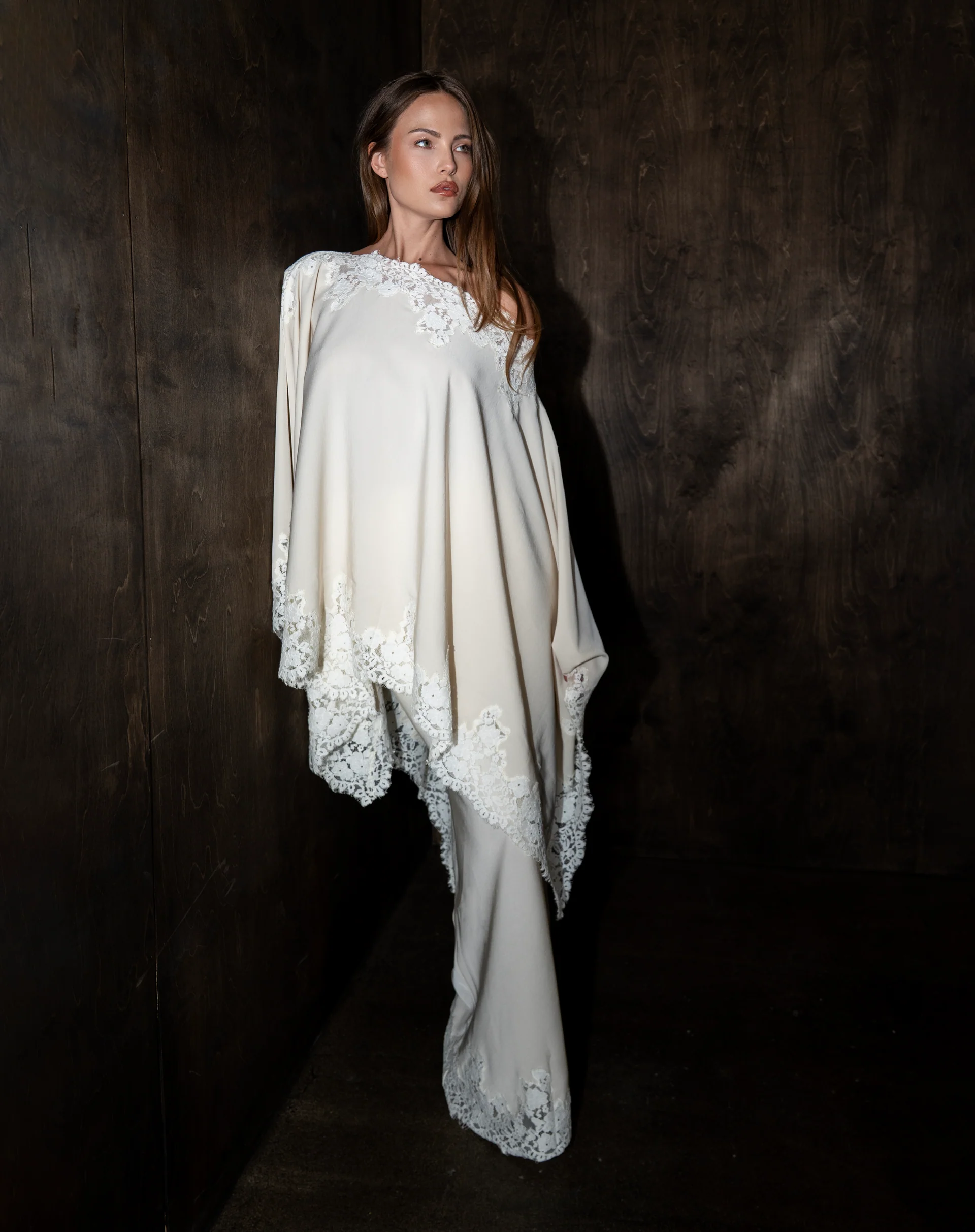 Almond Drift Lace Satin Top