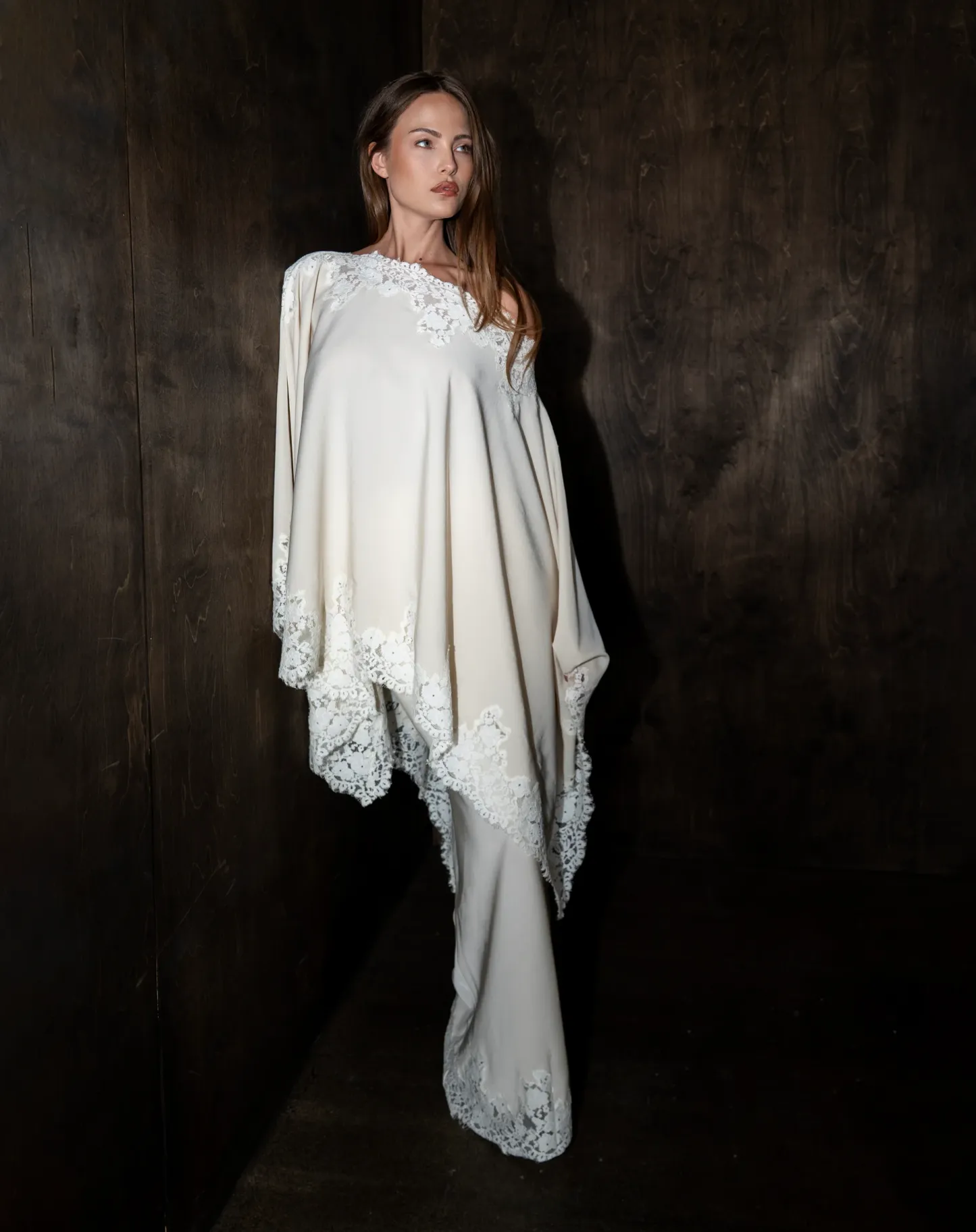 Almond Drift Lace Satin Top