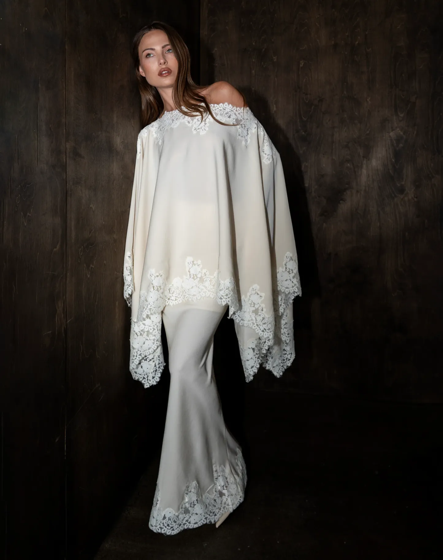 Almond Drift Lace Satin Top