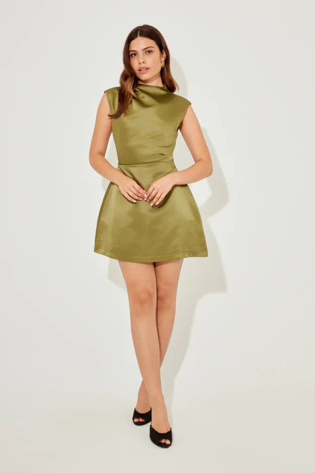 Satin Olive Green Mini Dress