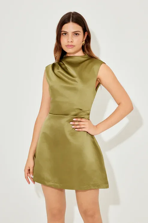 Satin Olive Green Mini Dress