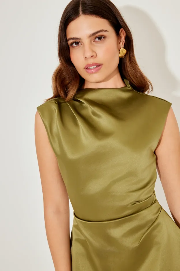 Satin Olive Green Mini Dress
