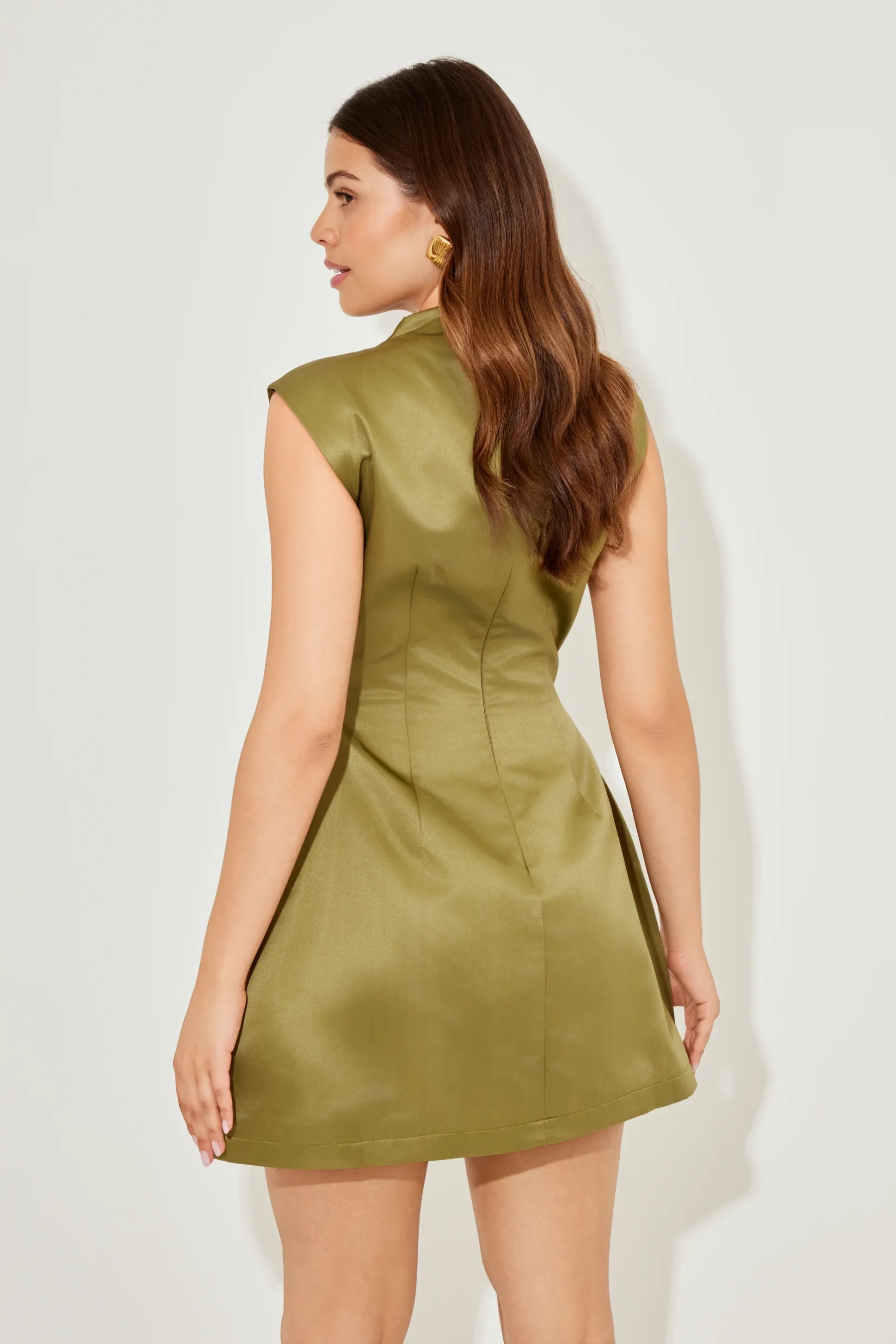 Satin Olive Green Mini Dress