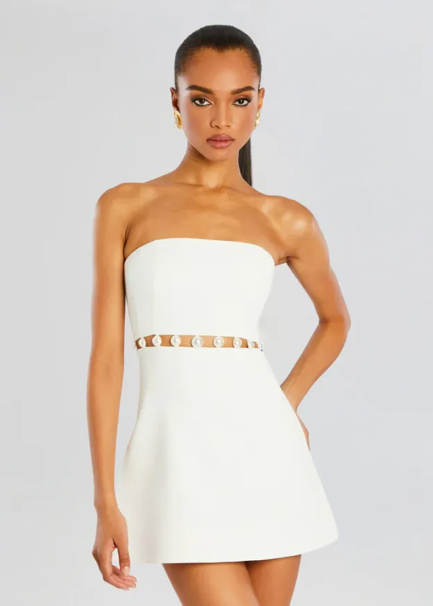 Pearl Halo Strapless Mini Dress