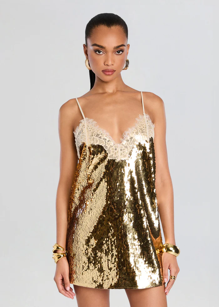 Gold Sequin Lace Party Dress