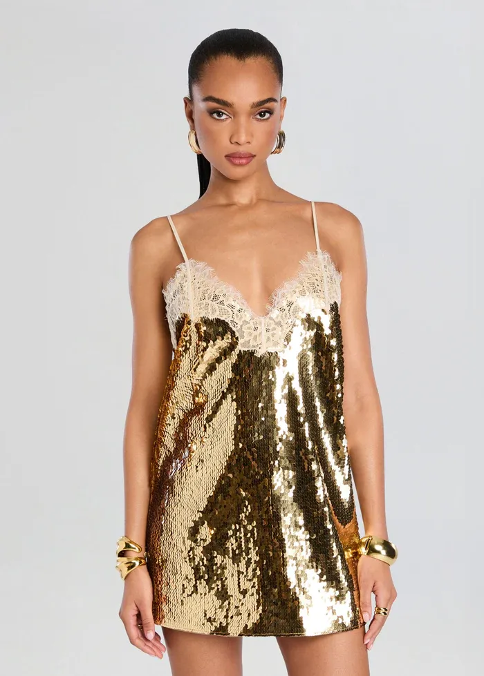 Gold Sequin Lace Party Dress