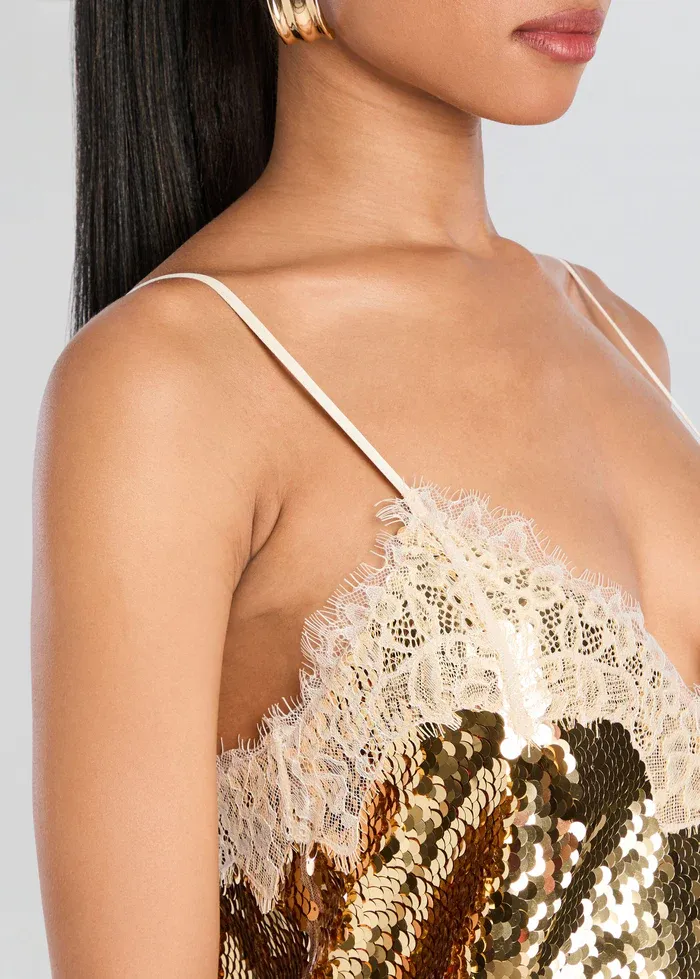 Gold Sequin Lace Party Dress