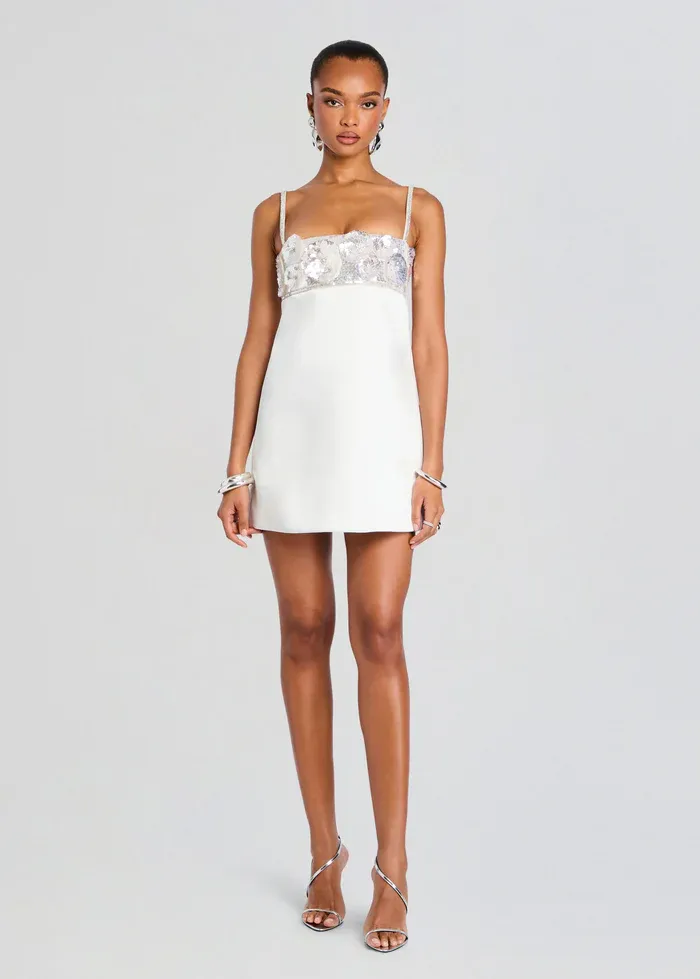 Ivory Crystal Blossom Mini Dress