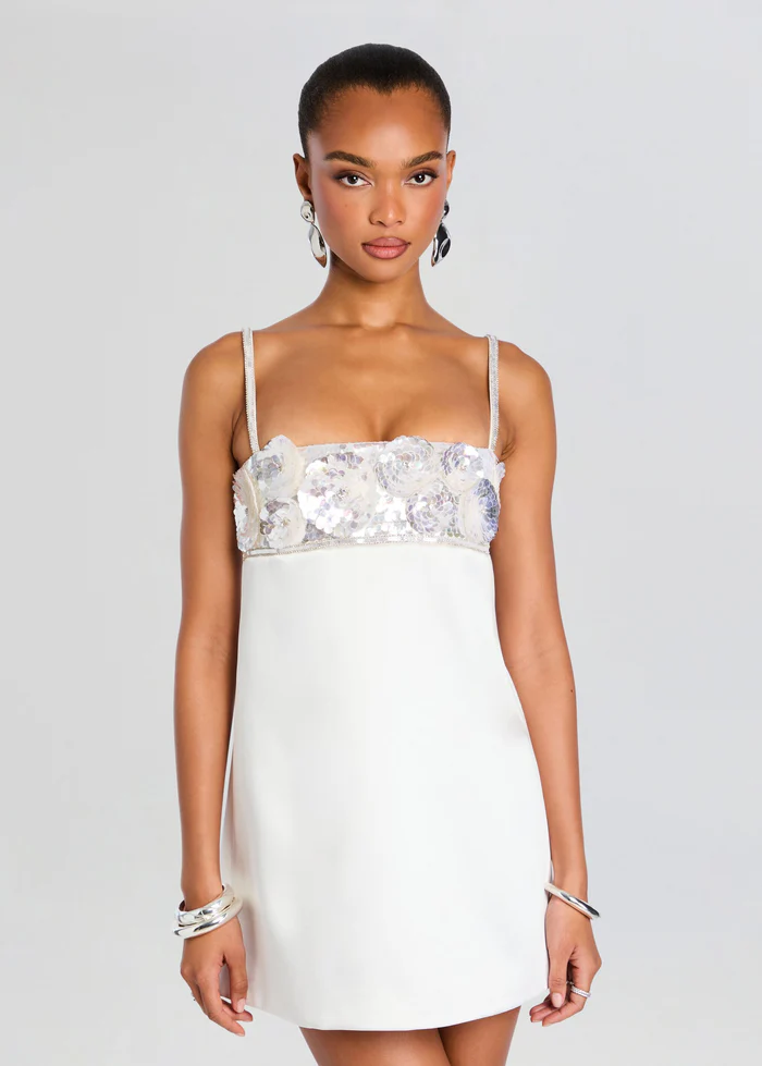 Ivory Crystal Blossom Mini Dress