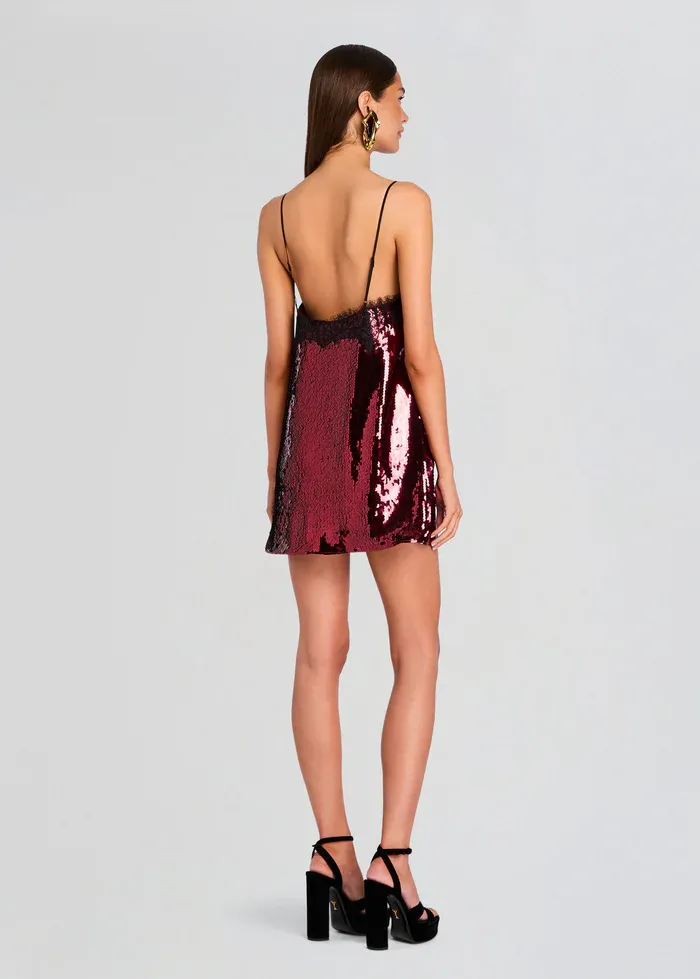 Burgundy Sequin Lace Party Dress