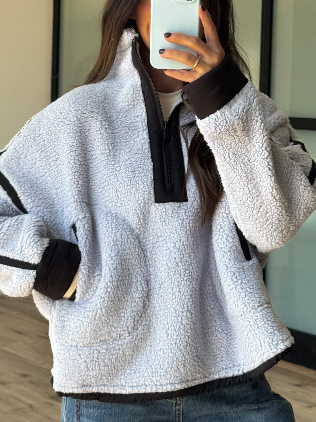 Boho Breeze Sherpa Bomber – Periwinkle Mist