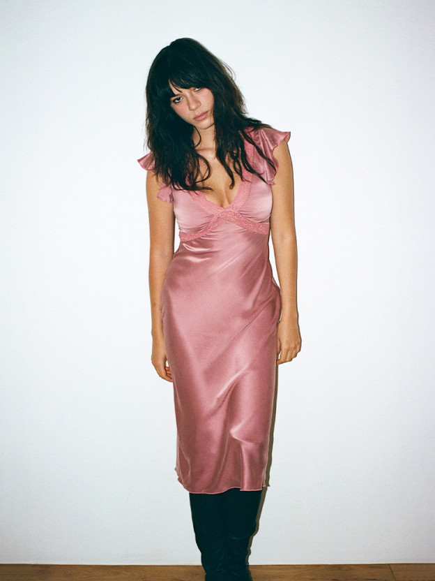 Dusty Rose Satin Midi Dress – Soft Romantic Glow