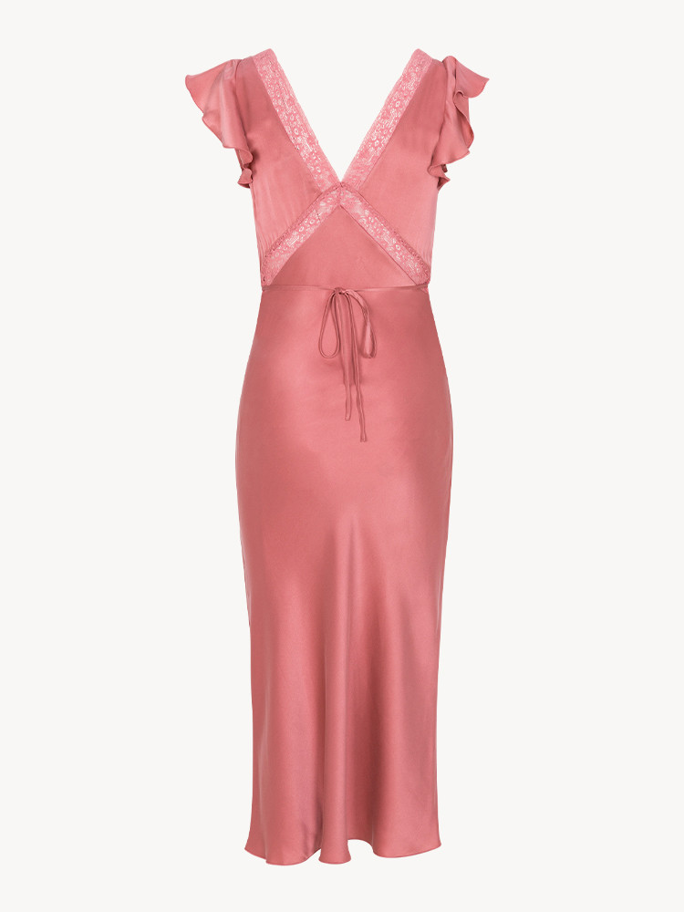 Dusty Rose Satin Midi Dress – Soft Romantic Glow