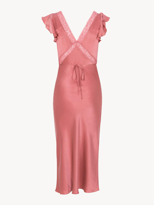 Dusty Rose Satin Midi Dress – Soft Romantic Glow