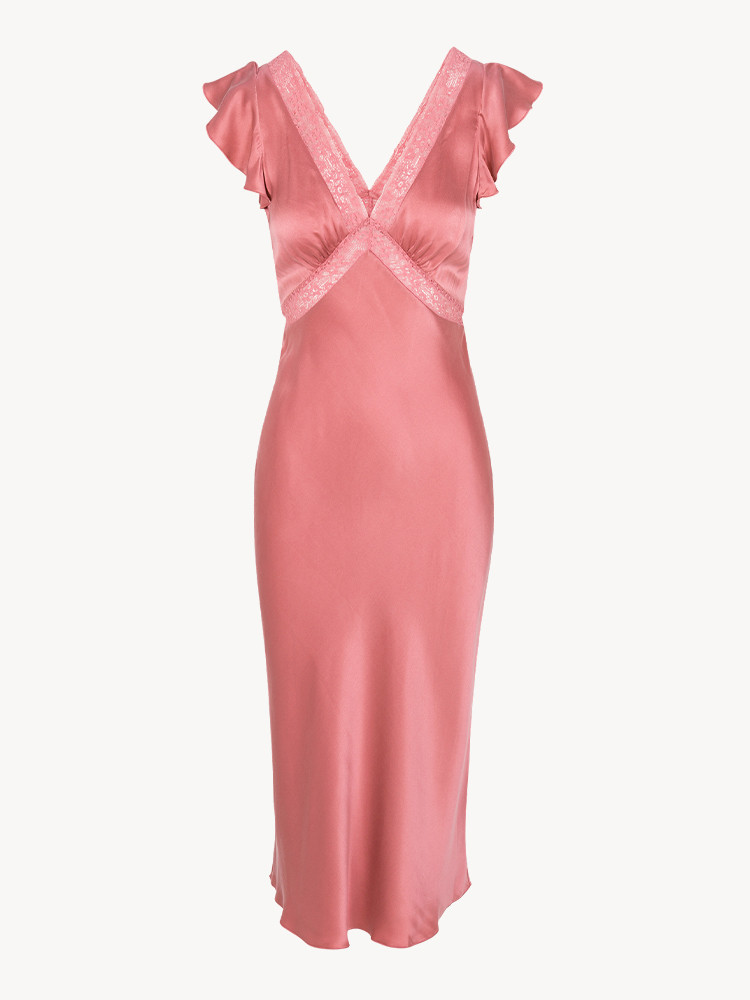 Dusty Rose Satin Midi Dress – Soft Romantic Glow