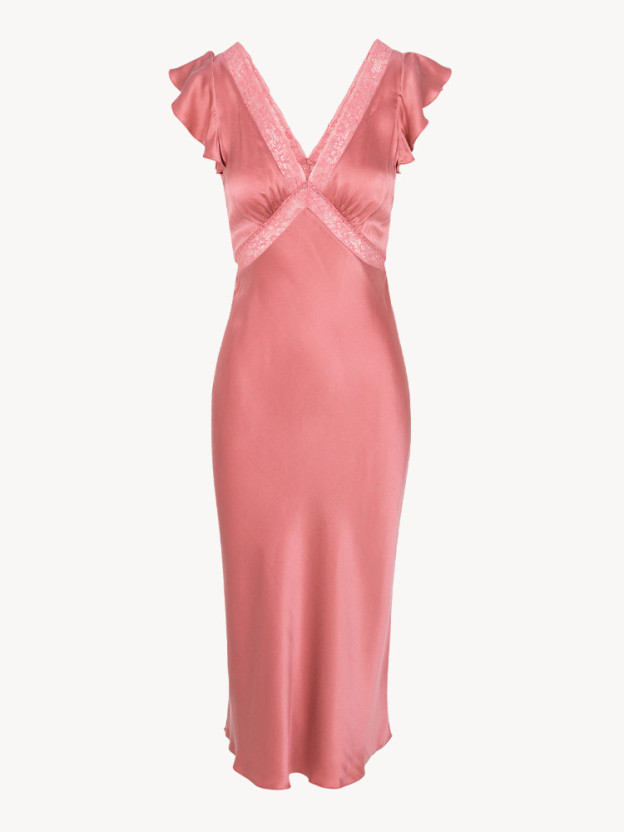 Dusty Rose Satin Midi Dress – Soft Romantic Glow