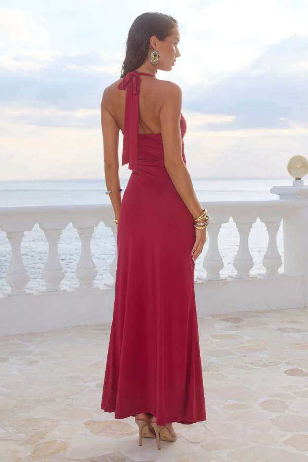 Crimson Desire Halter Gown