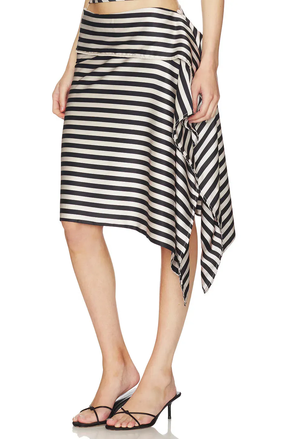 Striped Satin Asymmetrical Midi Skirt
