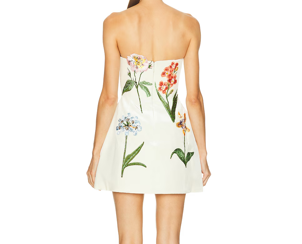 Floral Embroidered Strapless Mini Dress
