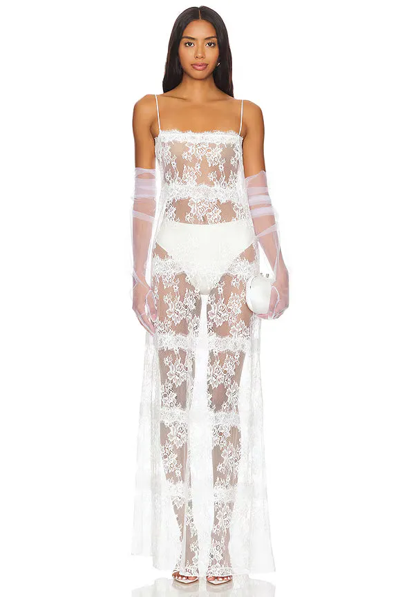 White Sheer Lace Maxi Cover-Up Dress(Innerwear not included.)