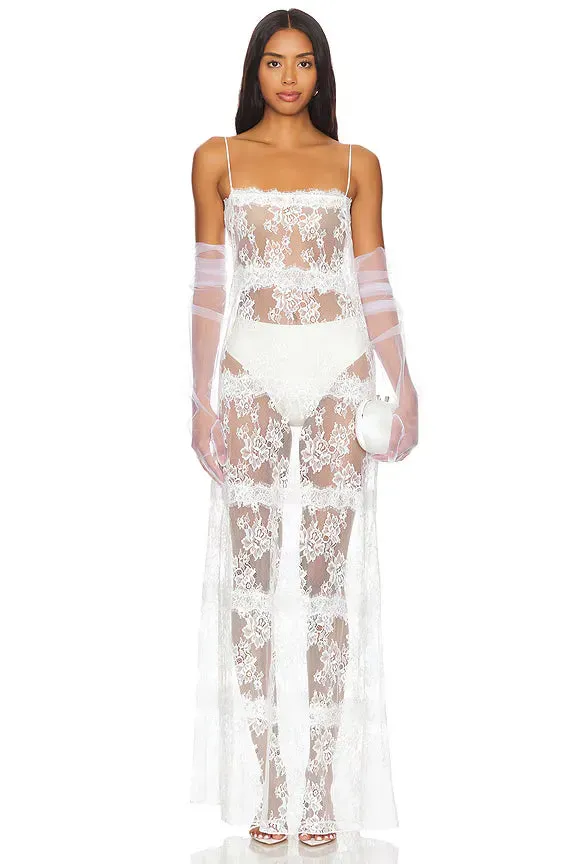 White Sheer Lace Maxi Cover-Up Dress(Innerwear not included.)