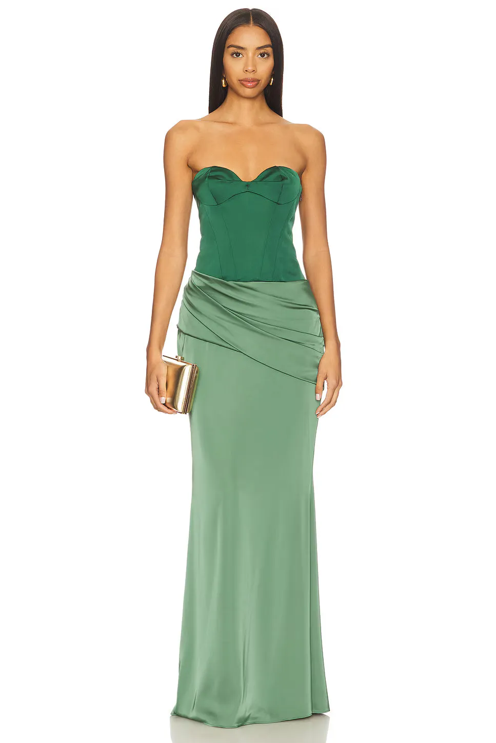 Emerald Wrap Satin Gown