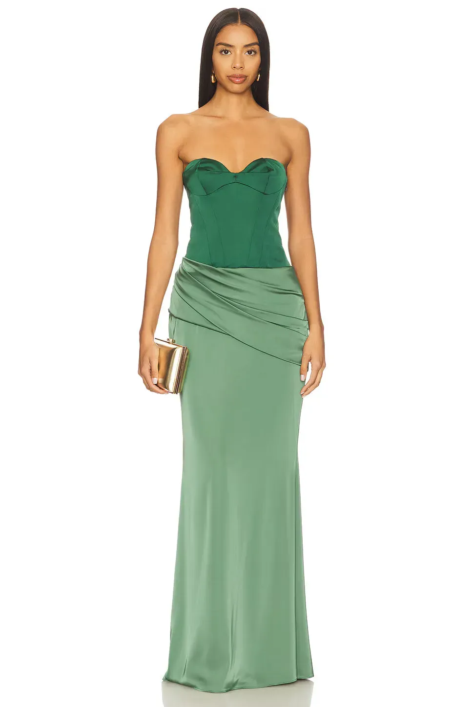 Emerald Wrap Satin Gown