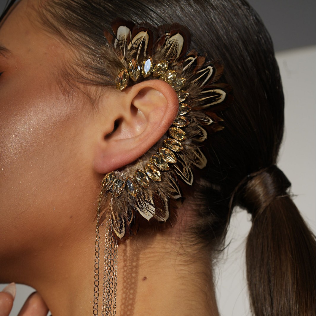 Rhinestone Feather Earrings – Party Glam Accessory